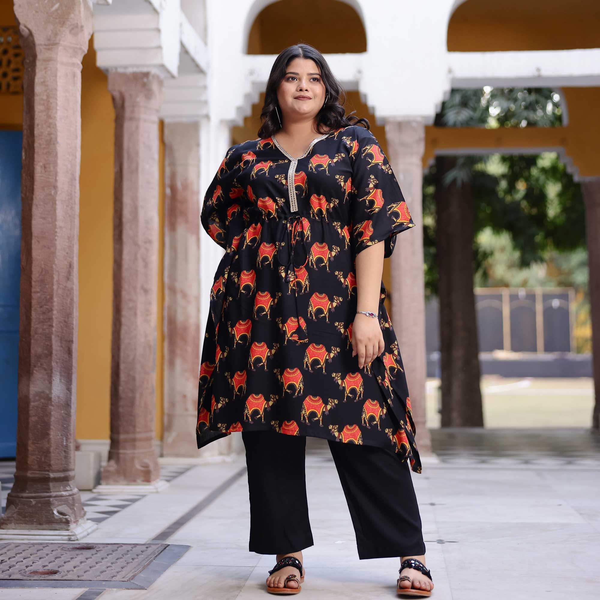 Banjara Black Motif Rayon Kaftan