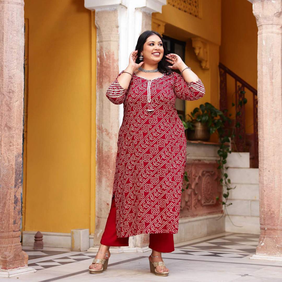 Sizzling Scarlet Bandhani Gota Kurta