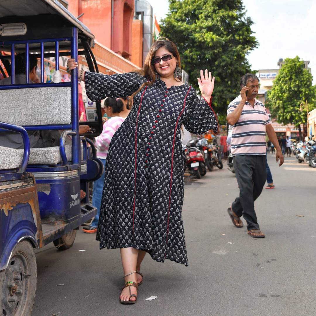 Sunday Delight Black Floral Cotton Dress